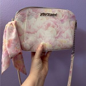 Betsey Johnson Pastel Pink Floral Shoulder Bag with side Fabric Tie